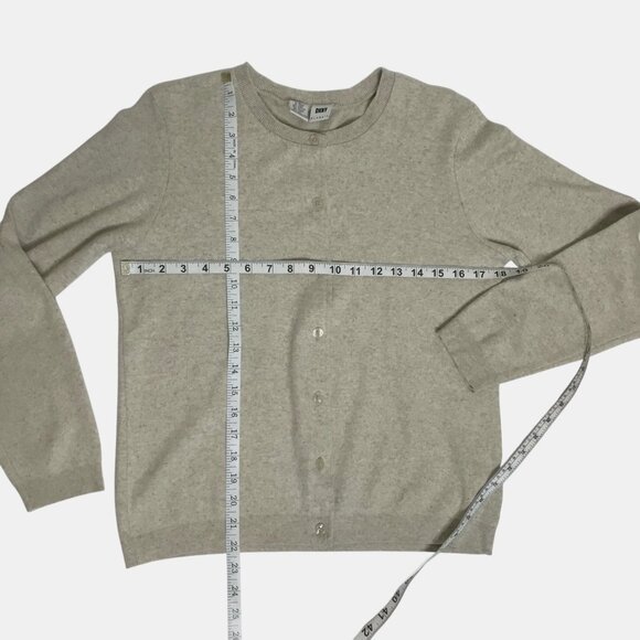 Vintage DKNY Classic Oatmeal Knit Cardigan Skirt Set Cotton Linen L Hong Kong - Picture 4 of 8